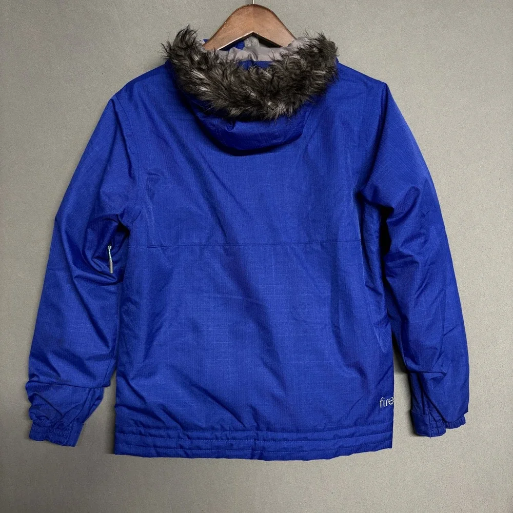 Firefly Girl's Hooded Winter Snowboard Ski Jacket, Blue with Yellow Zipper‎